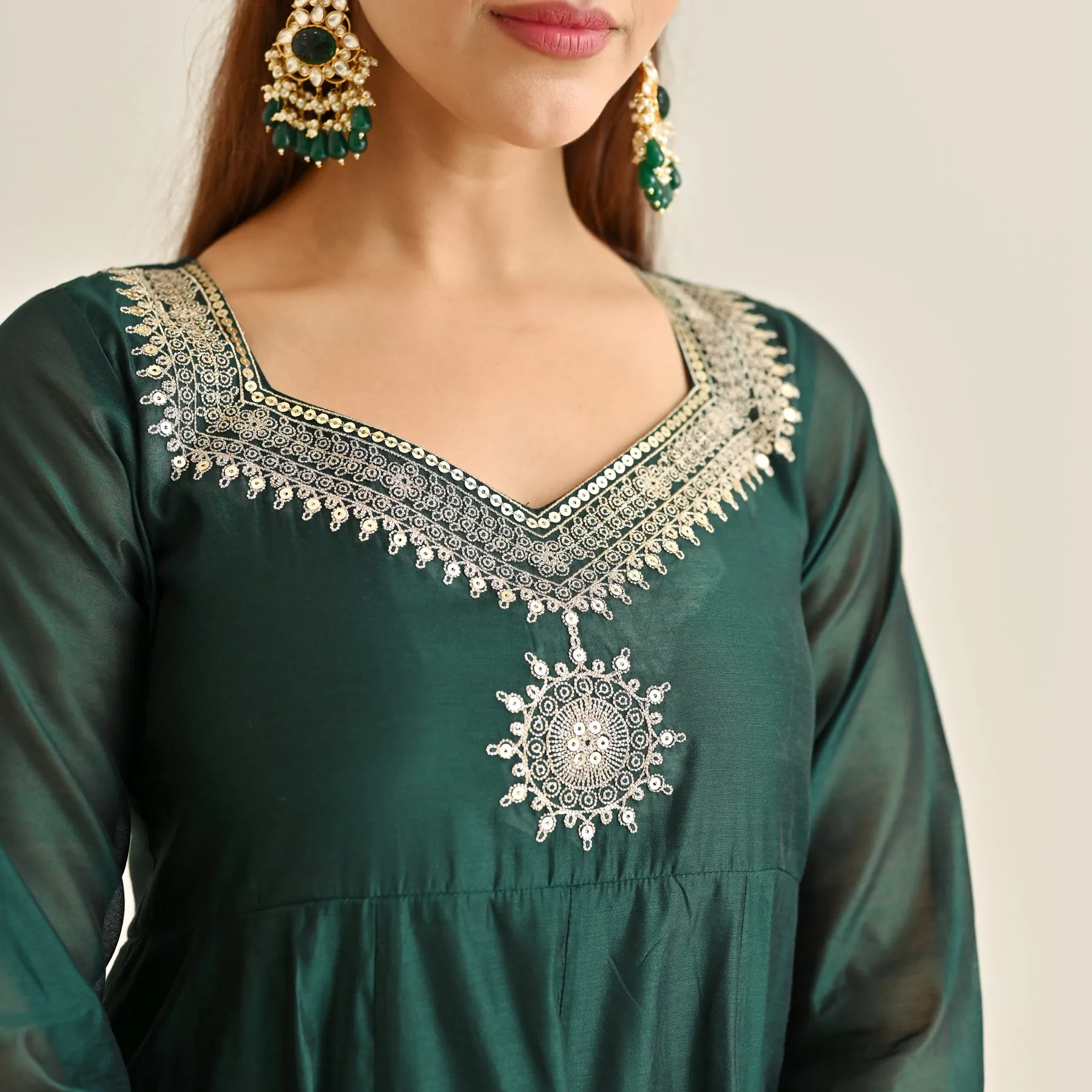 Emerald Green Festive Anarkali Set with Brocade Dupatta