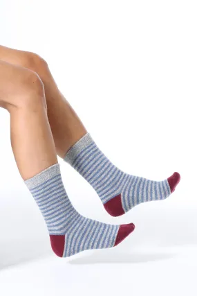 Fine Lines Wool Socks Blue/Maroon