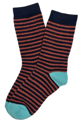 Fine Lines Wool Socks Navy