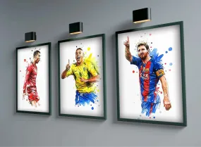 Football Soccer Legends Vibrant Watercolour Wall Art Prints: High Quality Canvas Painting Prints for Home Decor