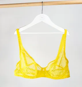 Fringed lace & mesh demi plunge bra [Sunflower]