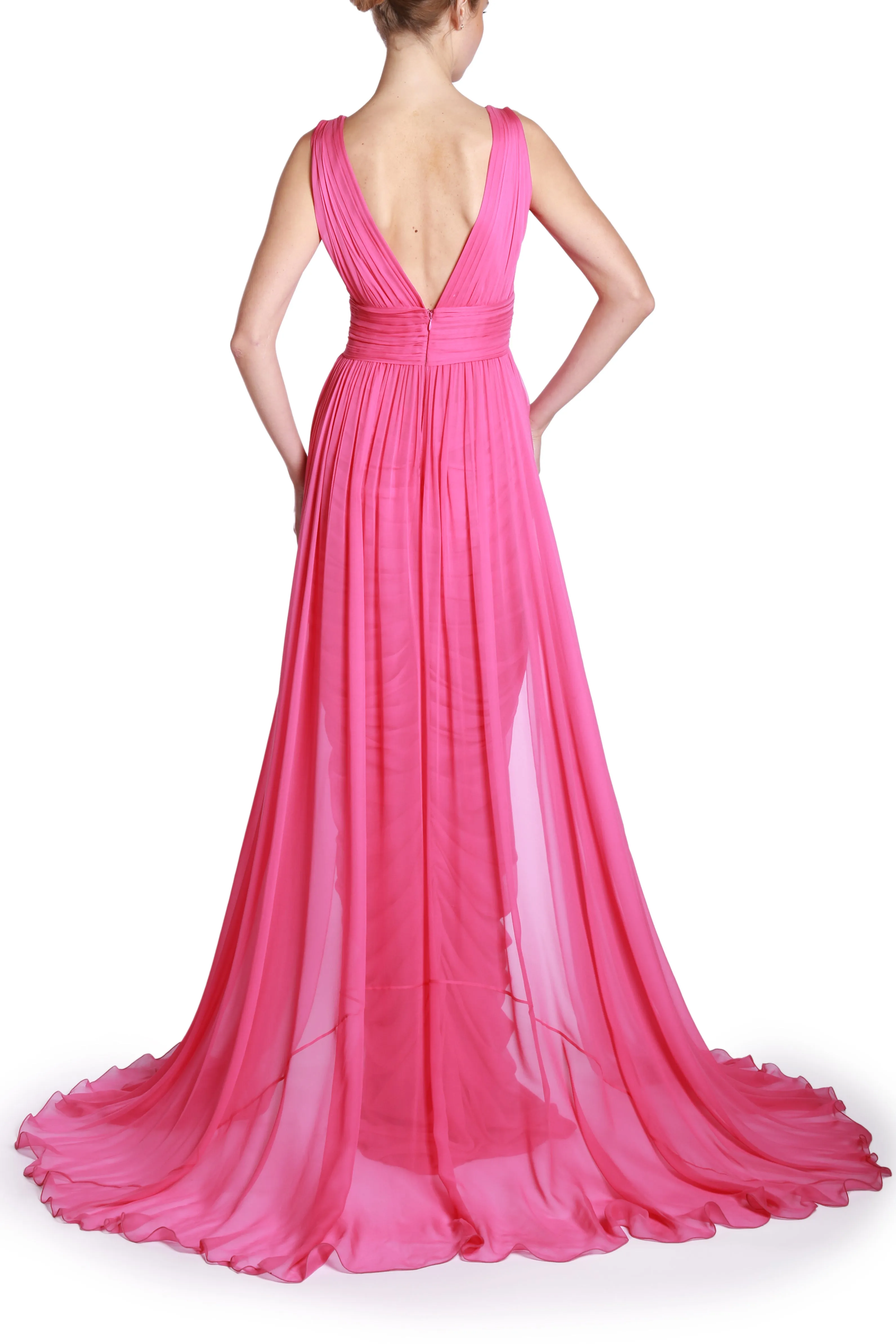 Fuschia V Neckline Sleeveless Gown