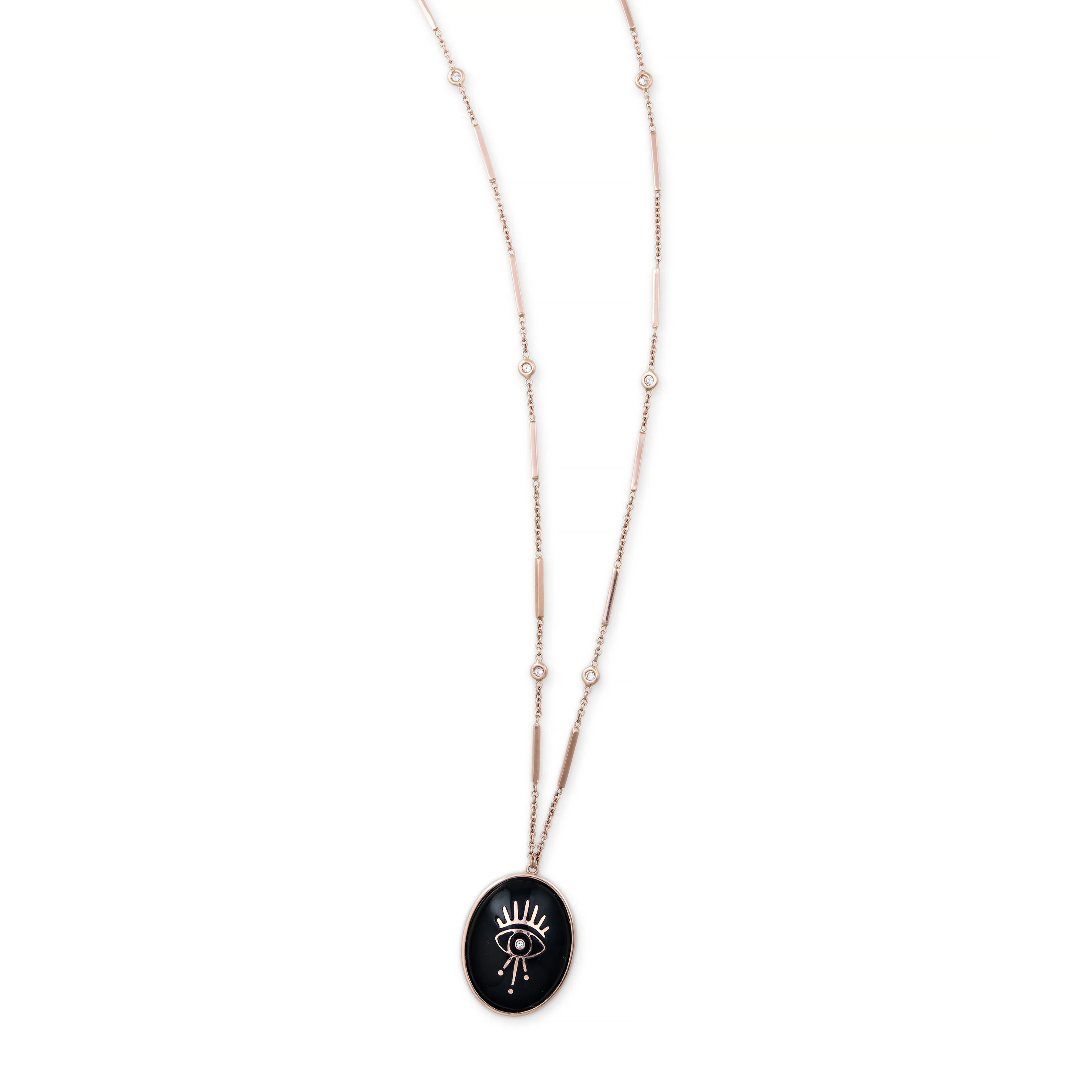 GIGI EYE ONYX OVAL INLAY LOCKET SMOOTH BAR NECKLACE