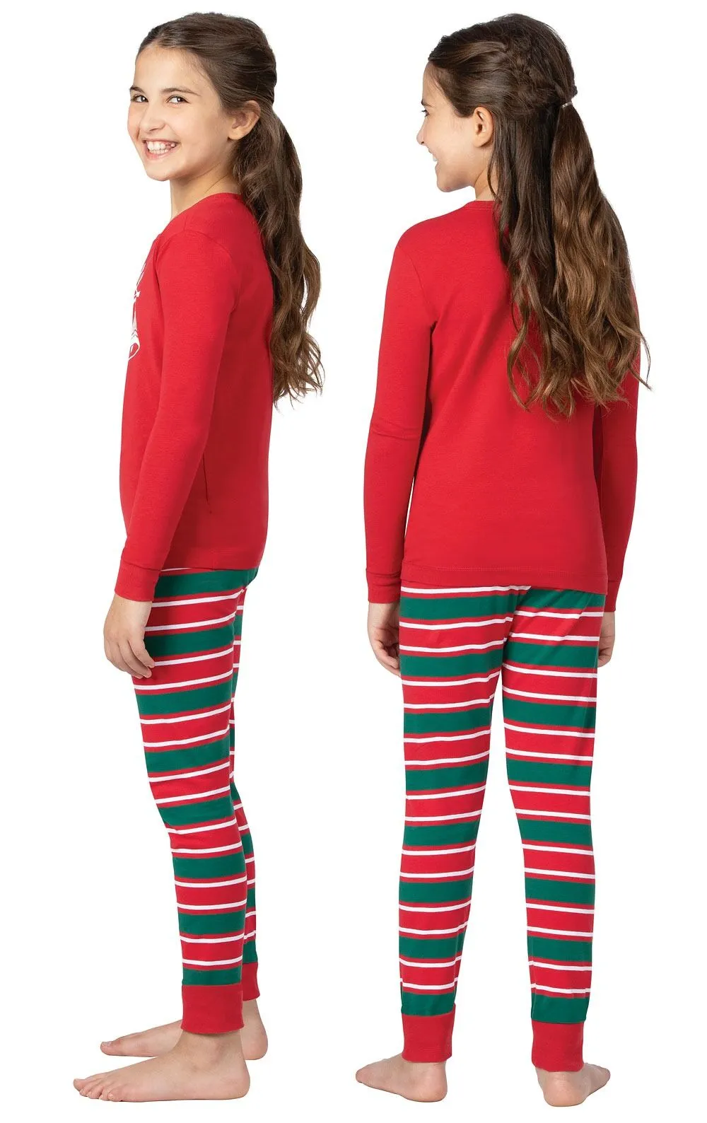 Girls Snug Fit Christmas Stripe Pajama Set