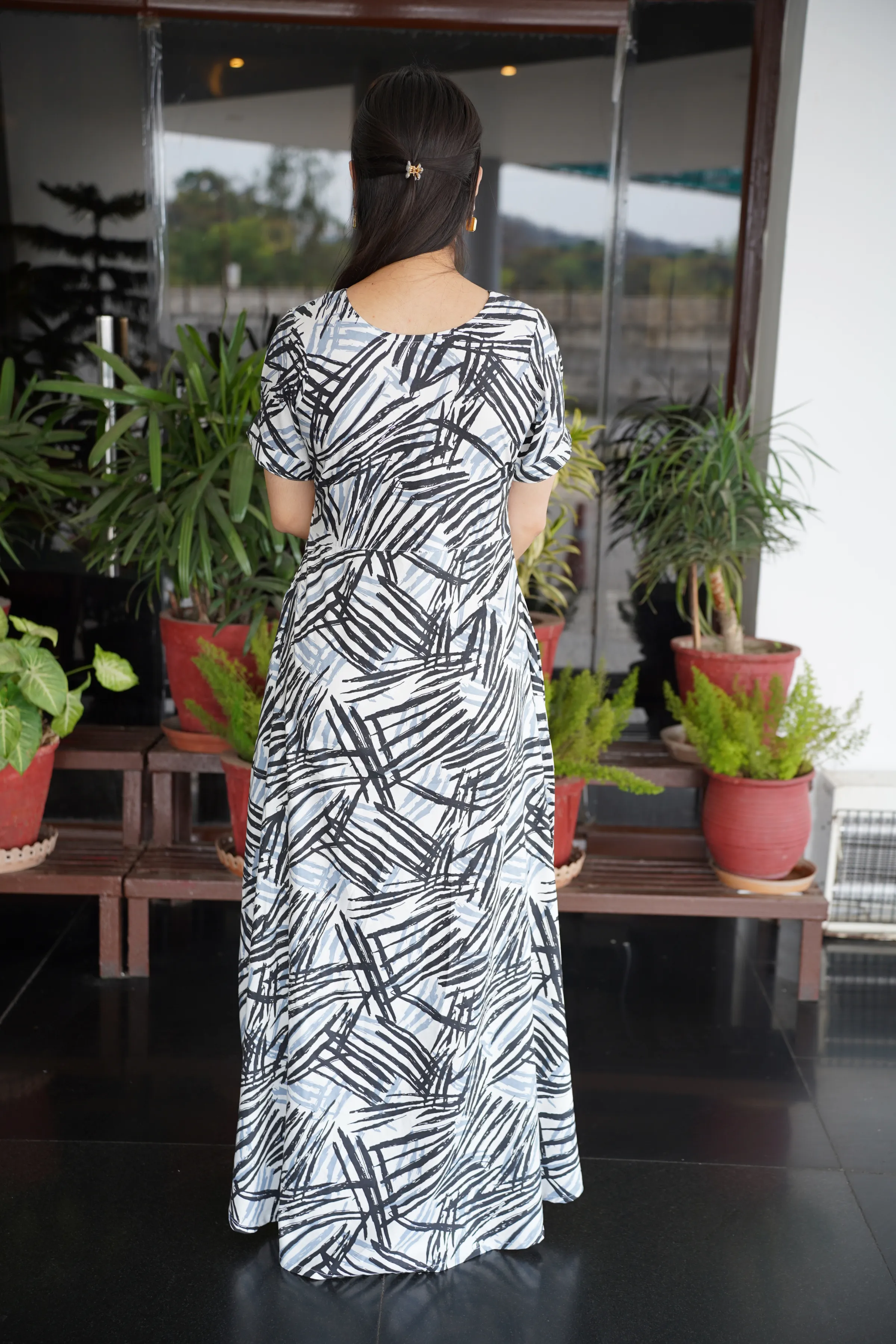 Grayscale Graffiti Printed Maxi Dress