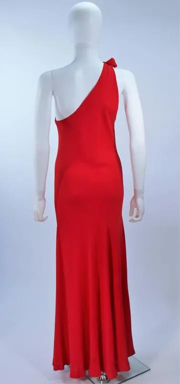 HALSTON Red Chiffon Gown with Jersey Cape Size 6-8