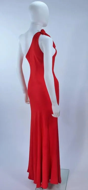 HALSTON Red Chiffon Gown with Jersey Cape Size 6-8