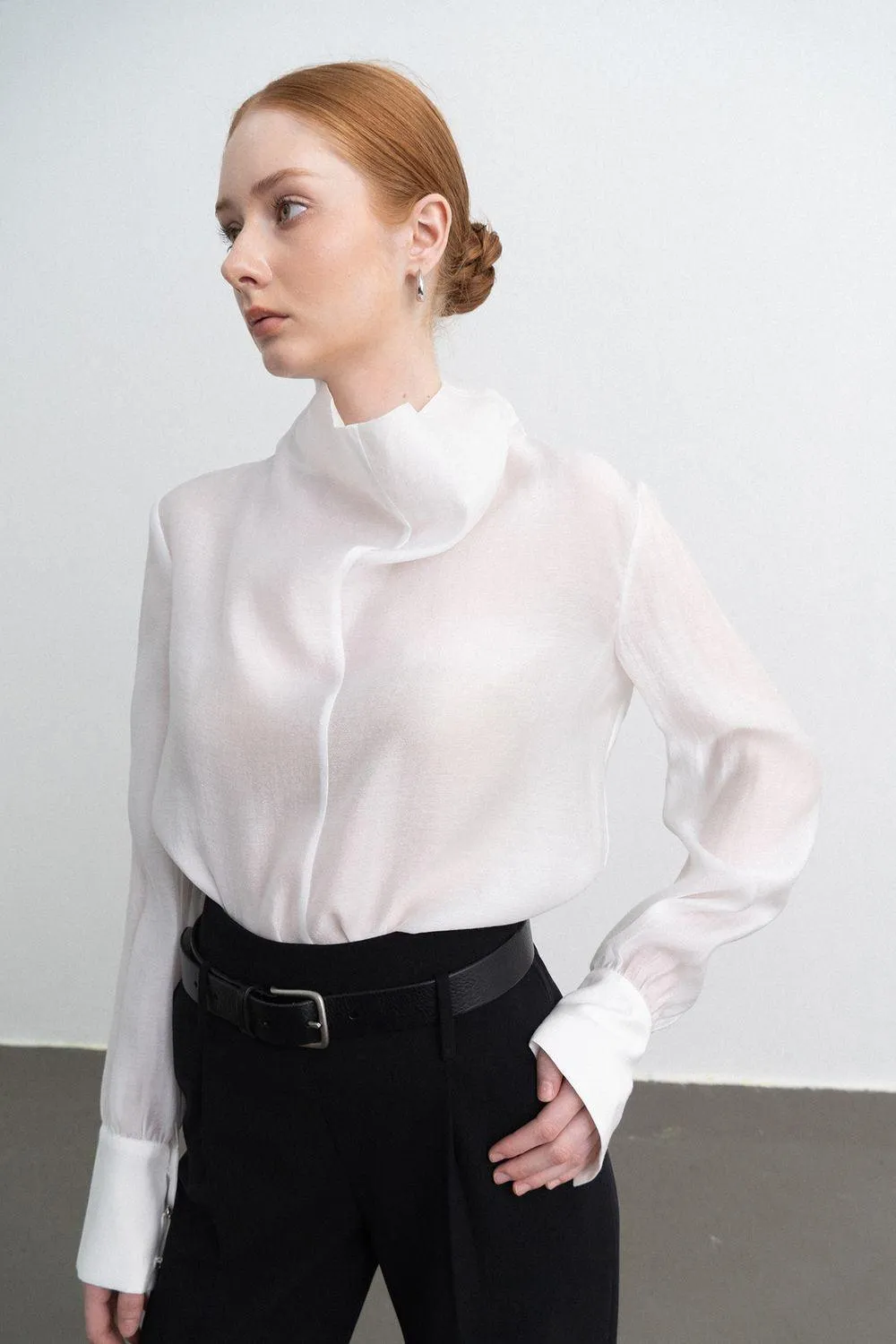 Harper Straight Long Sleeved Silk Organza Shirt