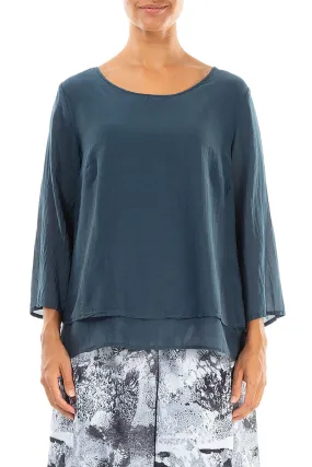 Layered Midnight Blue Silk Cotton Blouse