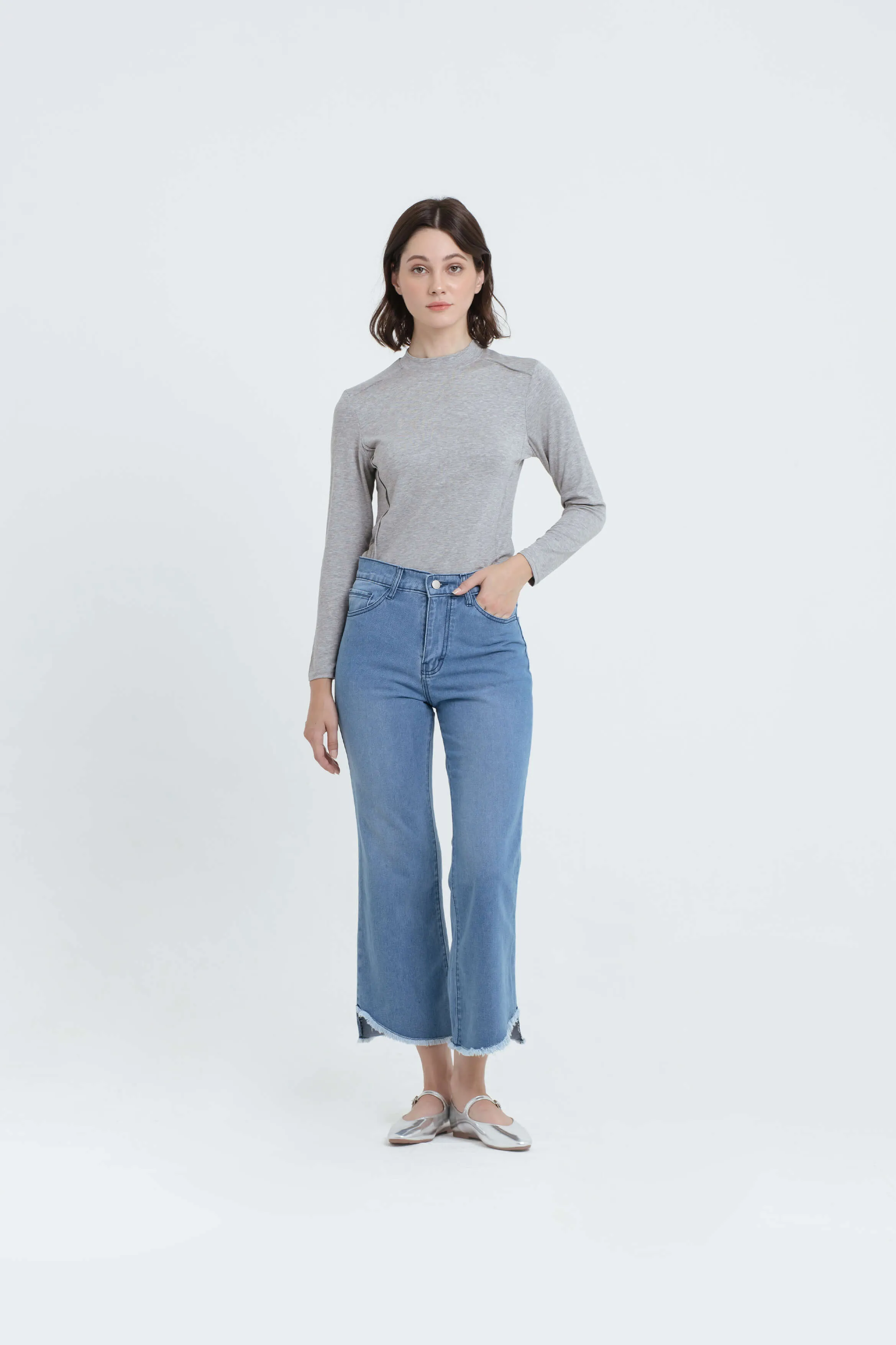 Light Blue Slit Cropped Jeans