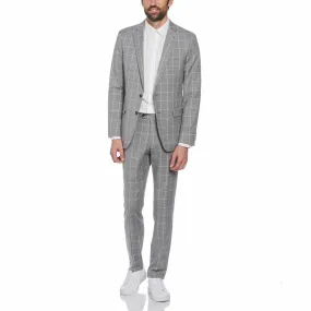 Light Grey Windowpane Plaid Wool Blend Two Piece Suit