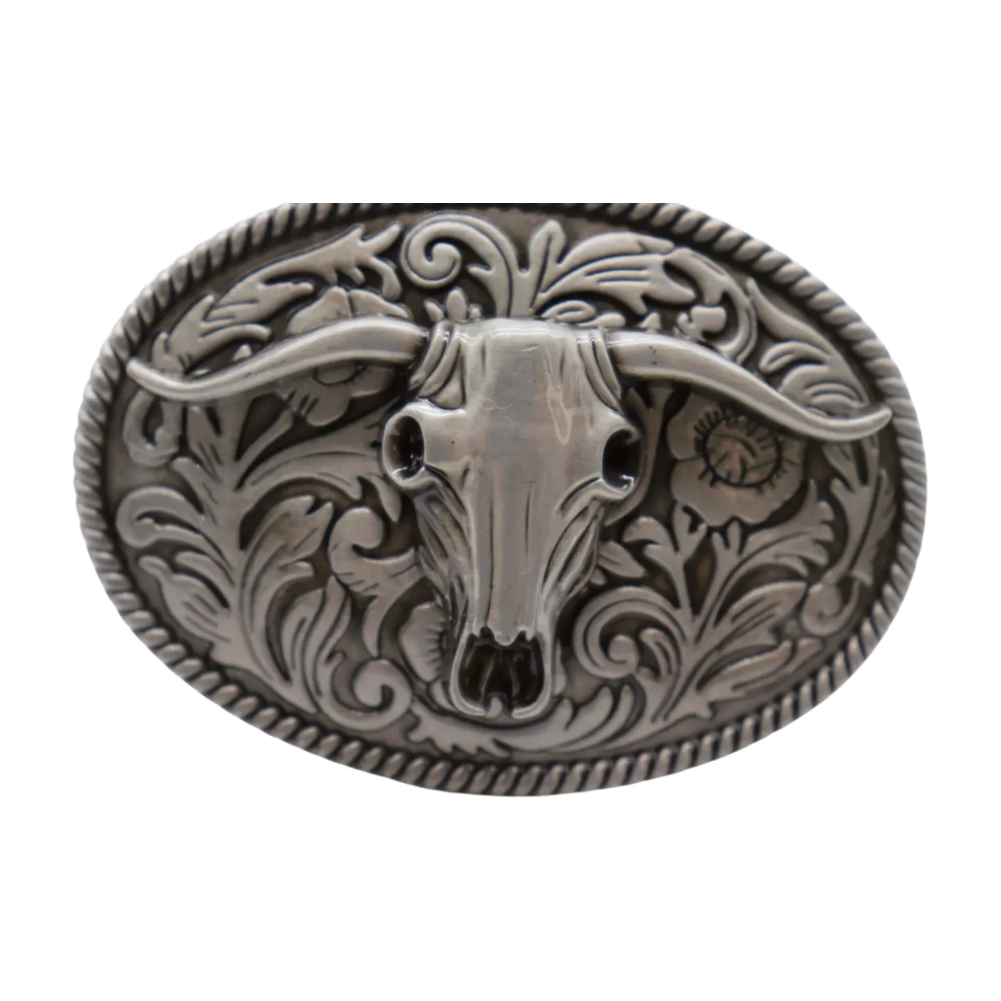 Men Women Silver Metal Buckle Western Bull Long Horns TX Cow Oval Shape