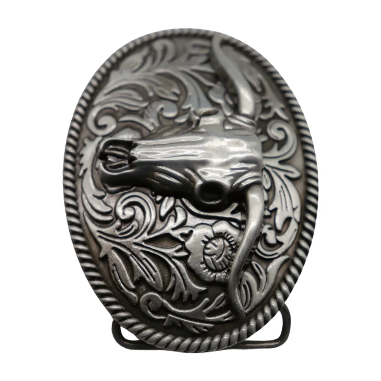 Men Women Silver Metal Buckle Western Bull Long Horns TX Cow Oval Shape