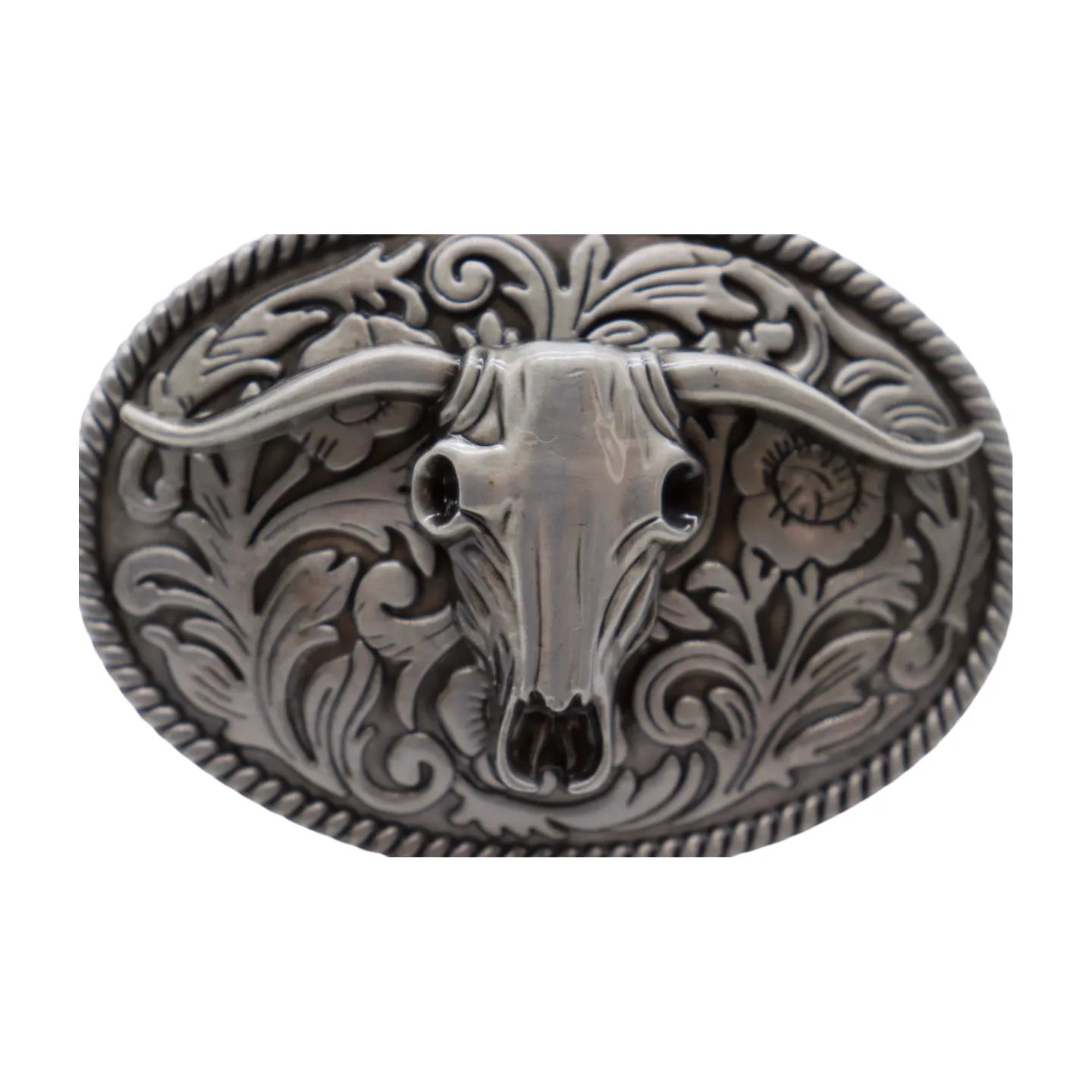 Men Women Silver Metal Buckle Western Bull Long Horns TX Cow Oval Shape