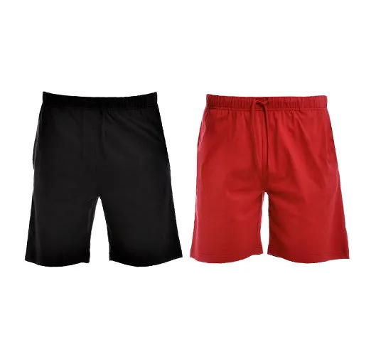 MEN’S BLACK/RED KNIT LOUNGE SHORTS - 2 PK