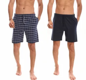 MEN’S PLAID NAVY/NAVY KNIT LOUNGE SHORTS - 2 PK