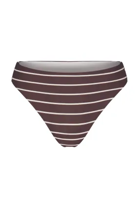 Midi High-Cut Bikini Bottom In Espresso Odd Stripes