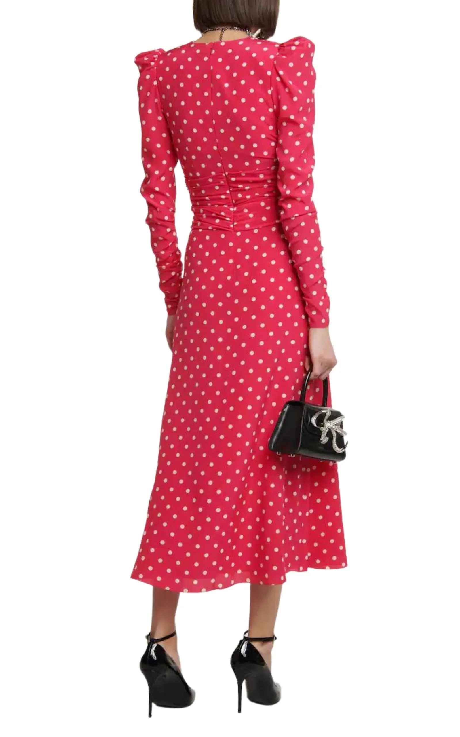 Midi Polka Dot Print Silk Dress