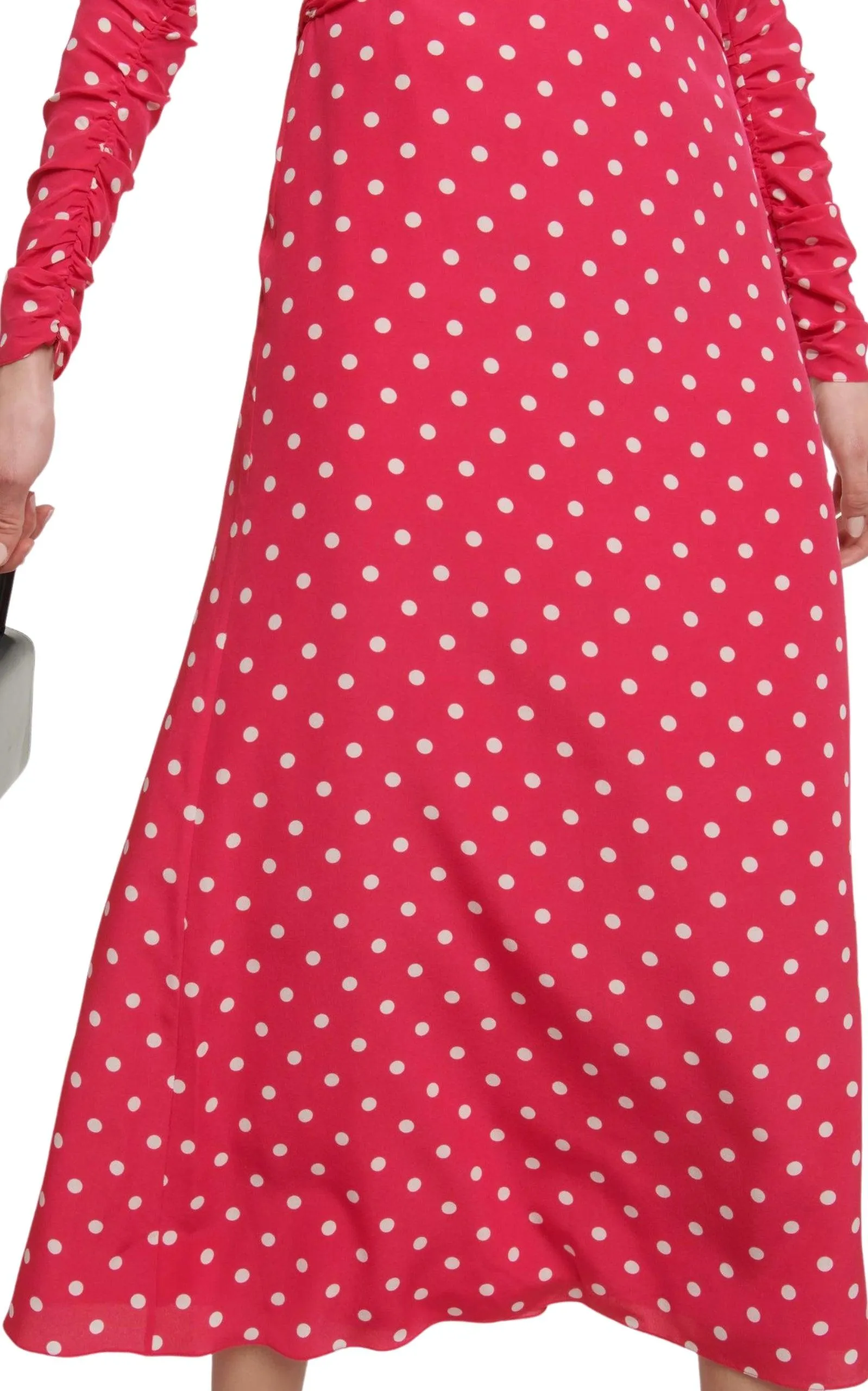 Midi Polka Dot Print Silk Dress