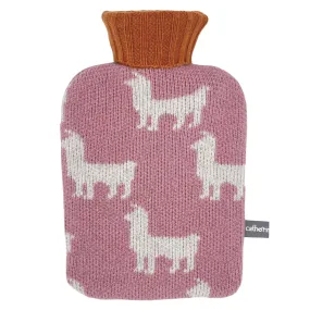 Mini Lambswool Hot Water Bottle Set - Dusky Pink Llamas