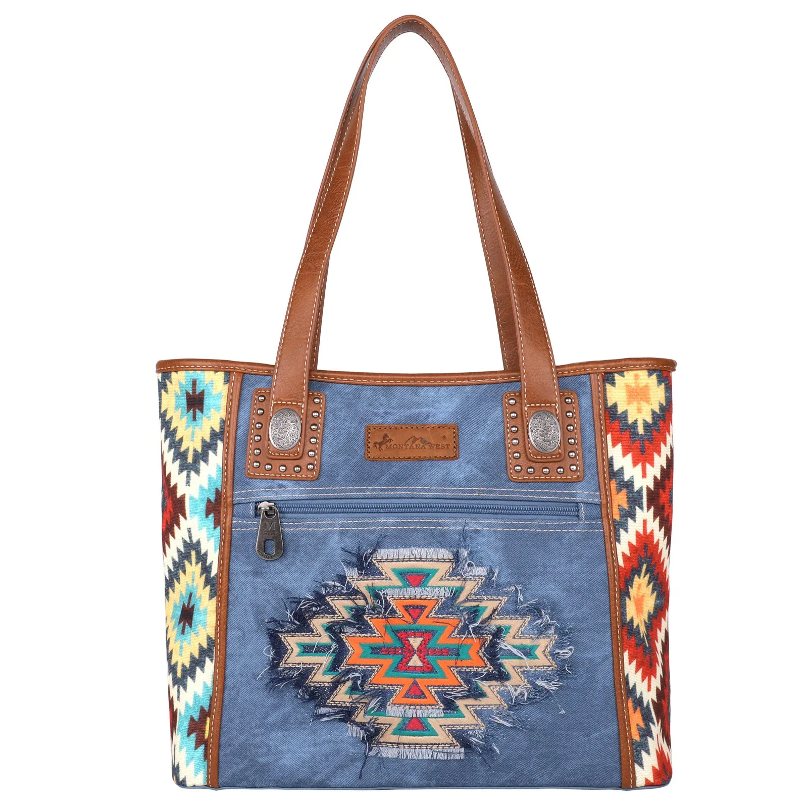 MW1210G-8317 Montana West Aztec Jean Denim Collection Concealed Carry Tote