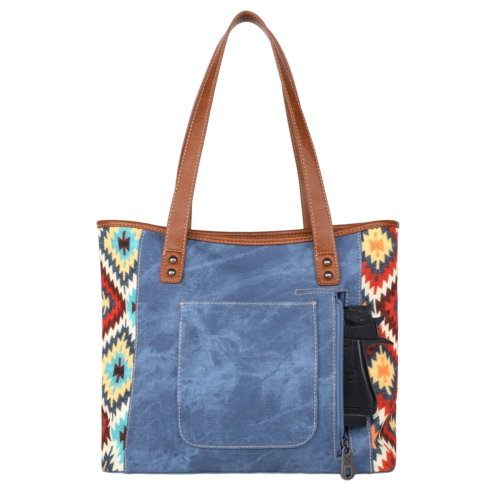 MW1210G-8317 Montana West Aztec Jean Denim Collection Concealed Carry Tote