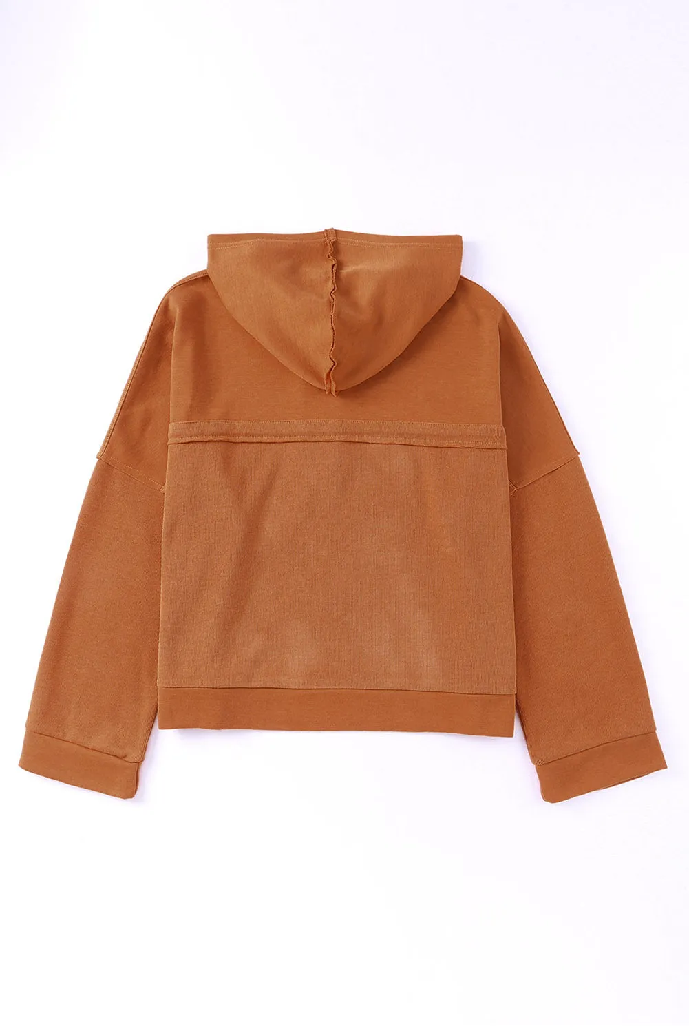 Orange Casual Button Solid Patchwork Trim Hoodie