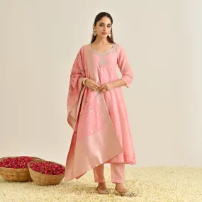 Pink Festive Anarkali Set with Brocade Dupatta