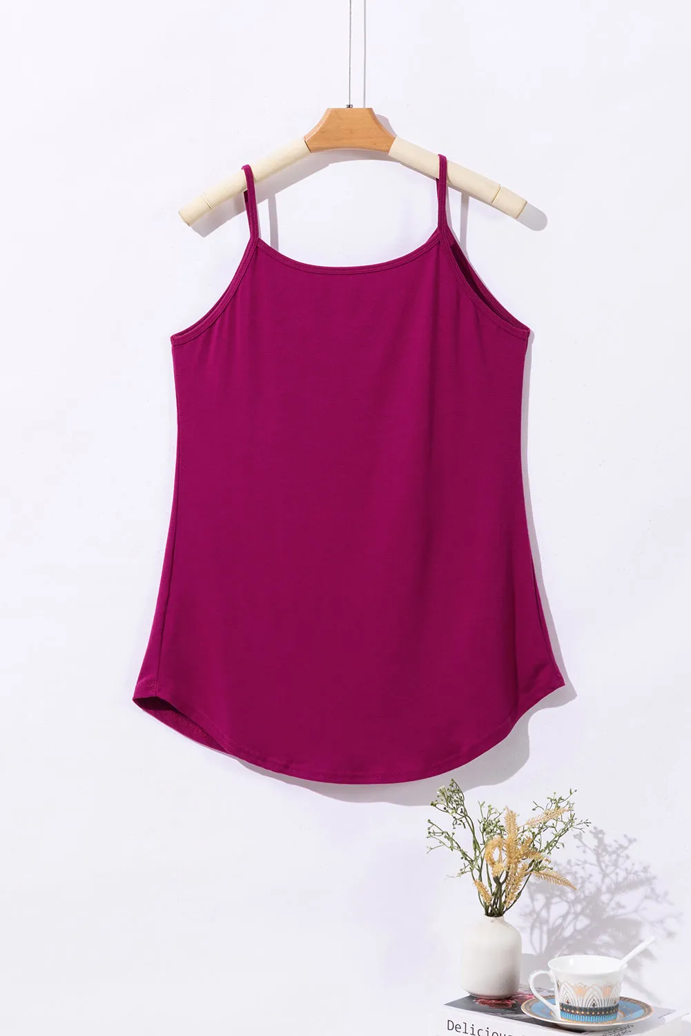 Pitaya Pink Spaghetti Strap V-Neck Flowy Tunic Tank Top