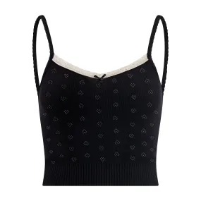 Polkadot Black VIntage Hearts LIZ CROP CAMISOLE w Ecru Cluny -NEW