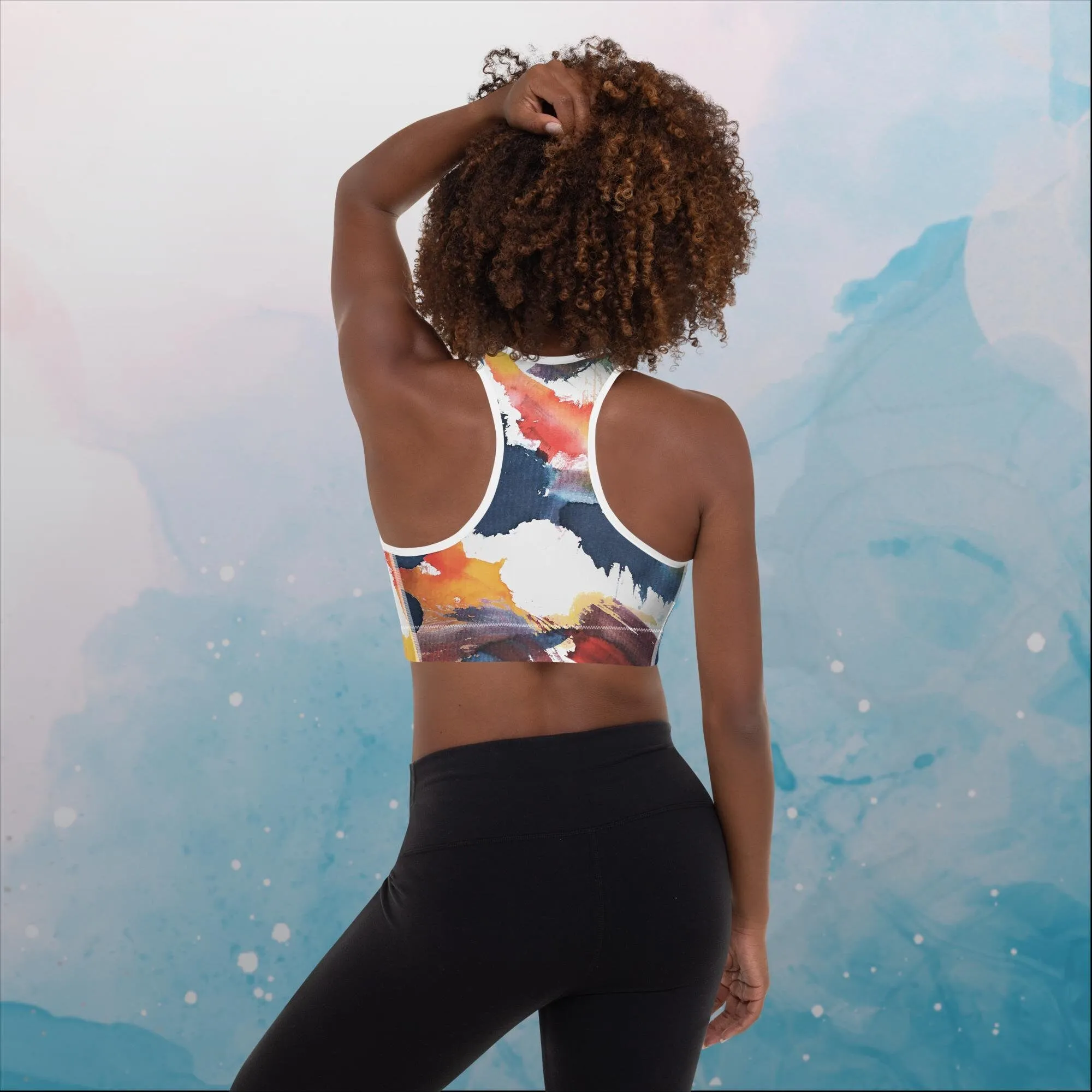 Primary Color Pallet Paint Print Womens Padded Sports Bra