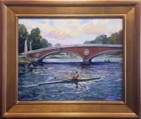 "Scullers on the Charles" by Leonard Mizerek - Impressionist Crew Racing Oil Painting