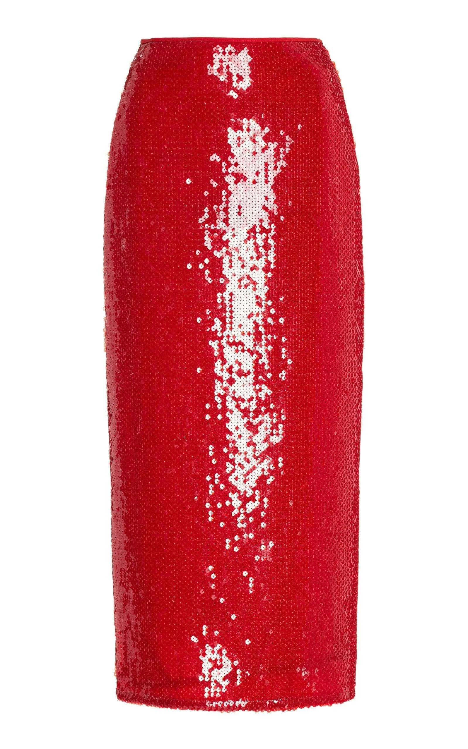 Red Sequinned Midi Skirt