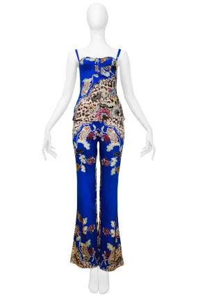 ROBERTO CAVALLI BLUE PRINTED CHINOISERIE PANTS ENSEMBLE