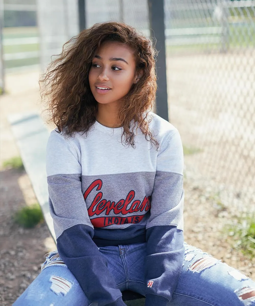 Script Cleveland Indians Stripe Crewneck