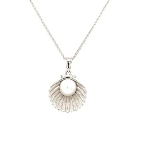 Shell Necklace with White Pearl in Sterling Silver