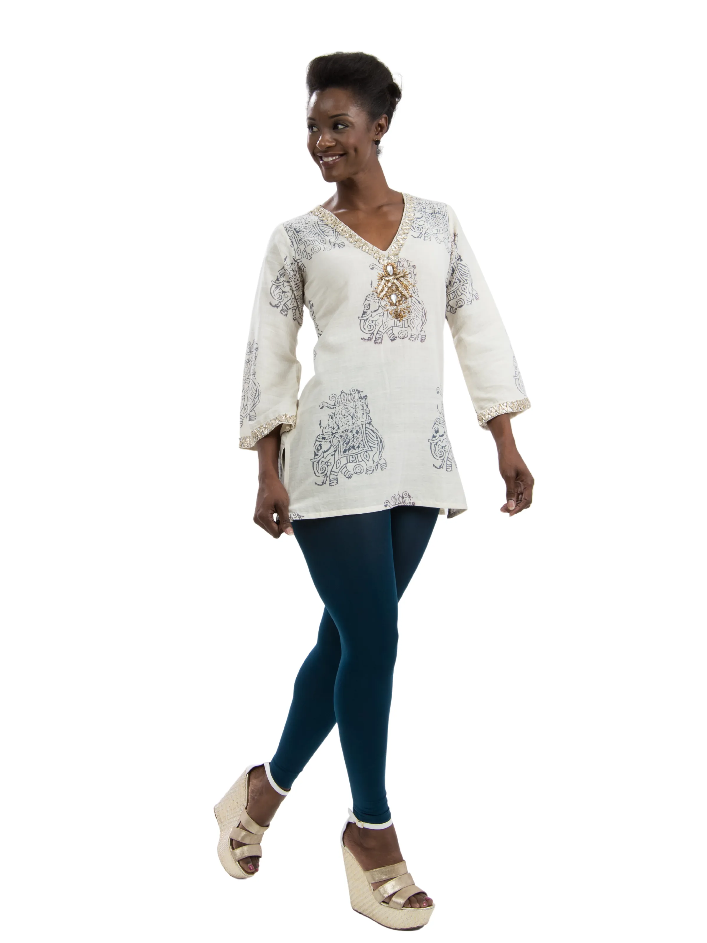 Slate Silk Elephant Safari Tunic