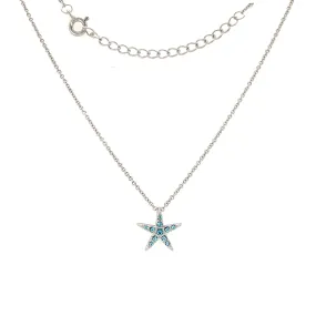 Small Starfish Necklace with Aqua Crystals in Sterling Silver