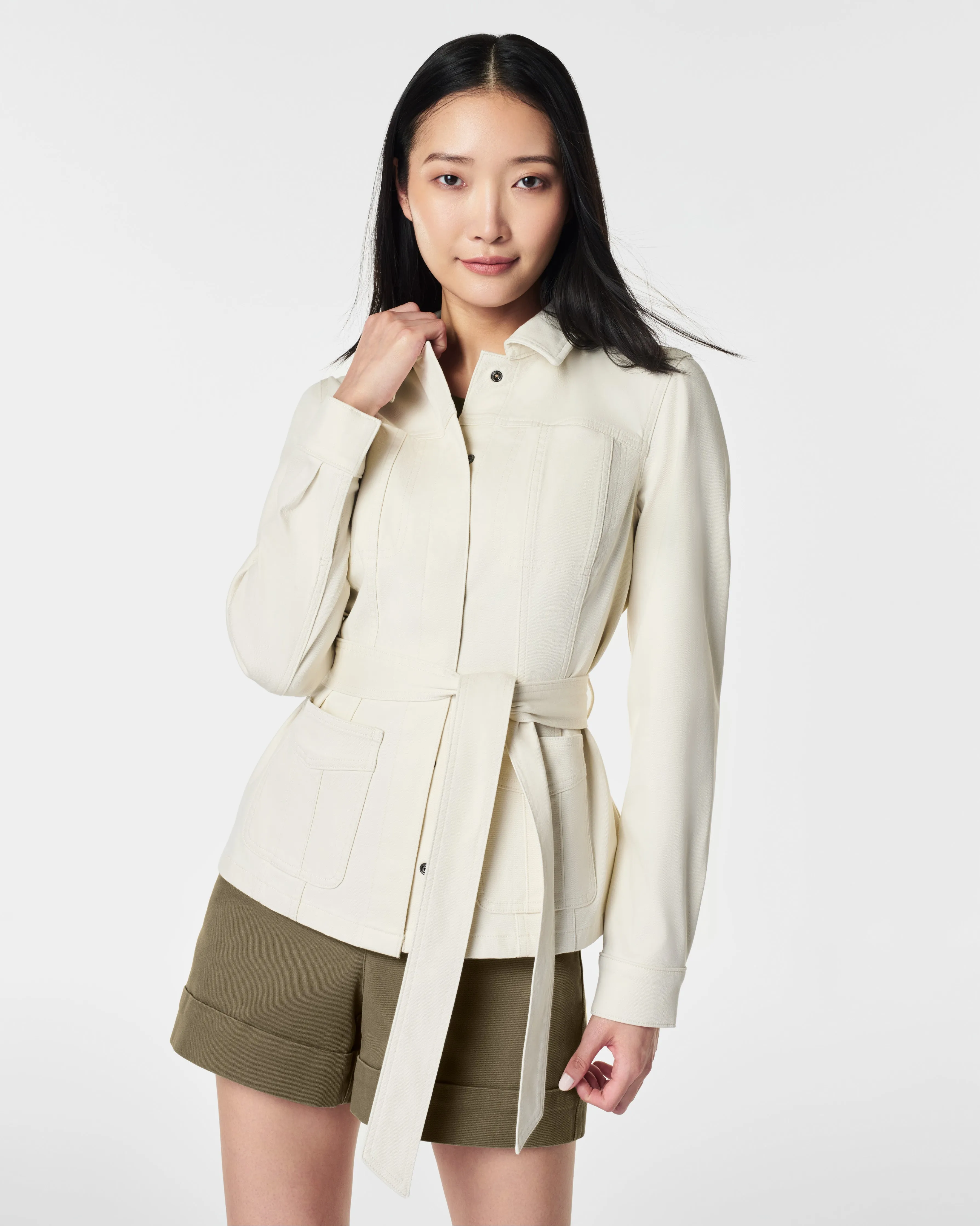 Stretch Twill Tie-Front Shirt Jacket