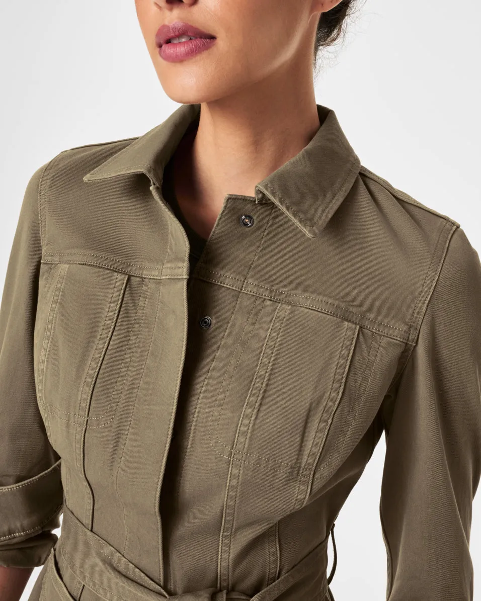 Stretch Twill Tie-Front Shirt Jacket