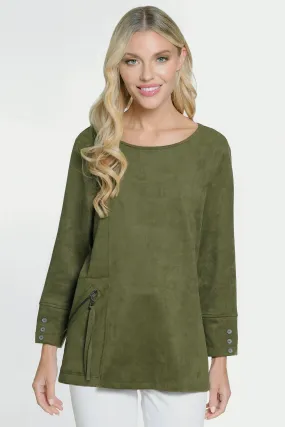 Sueded Brushed Knit Tunic - Olive