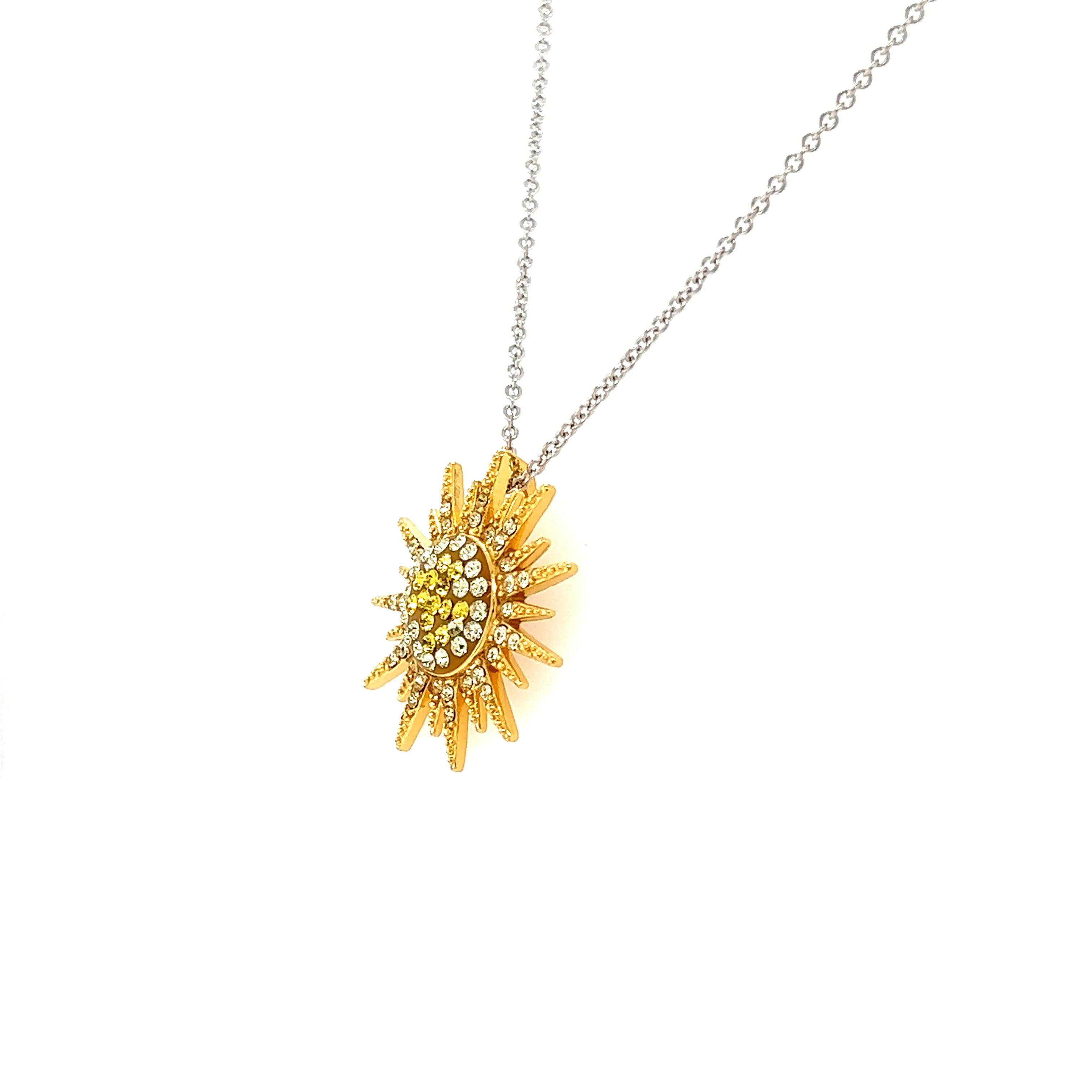 Sunburst Necklace with Yellow and White Crystals in Sterling Silver