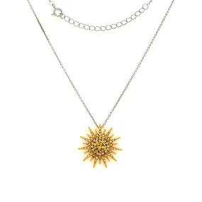 Sunburst Necklace with Yellow and White Crystals in Sterling Silver