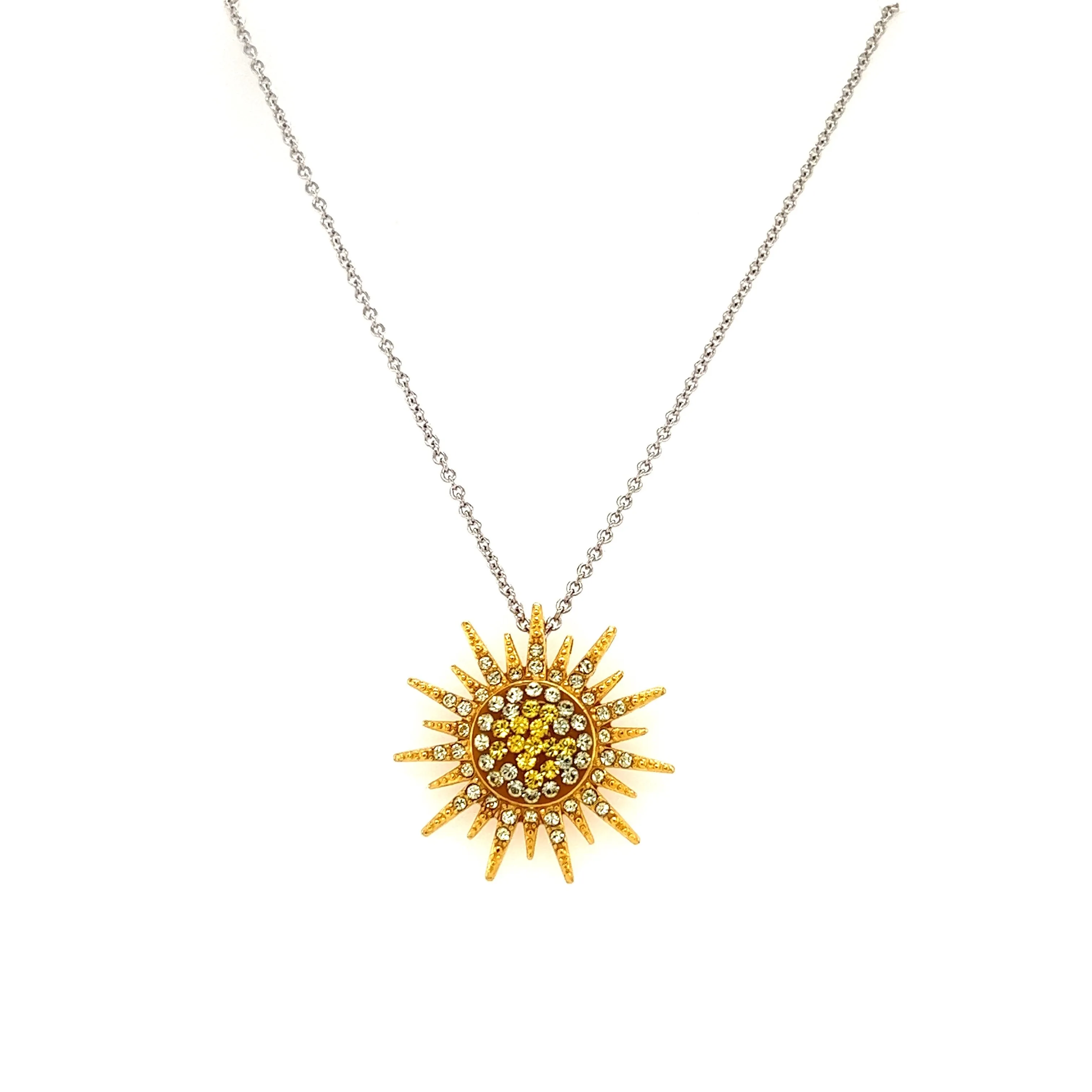 Sunburst Necklace with Yellow and White Crystals in Sterling Silver