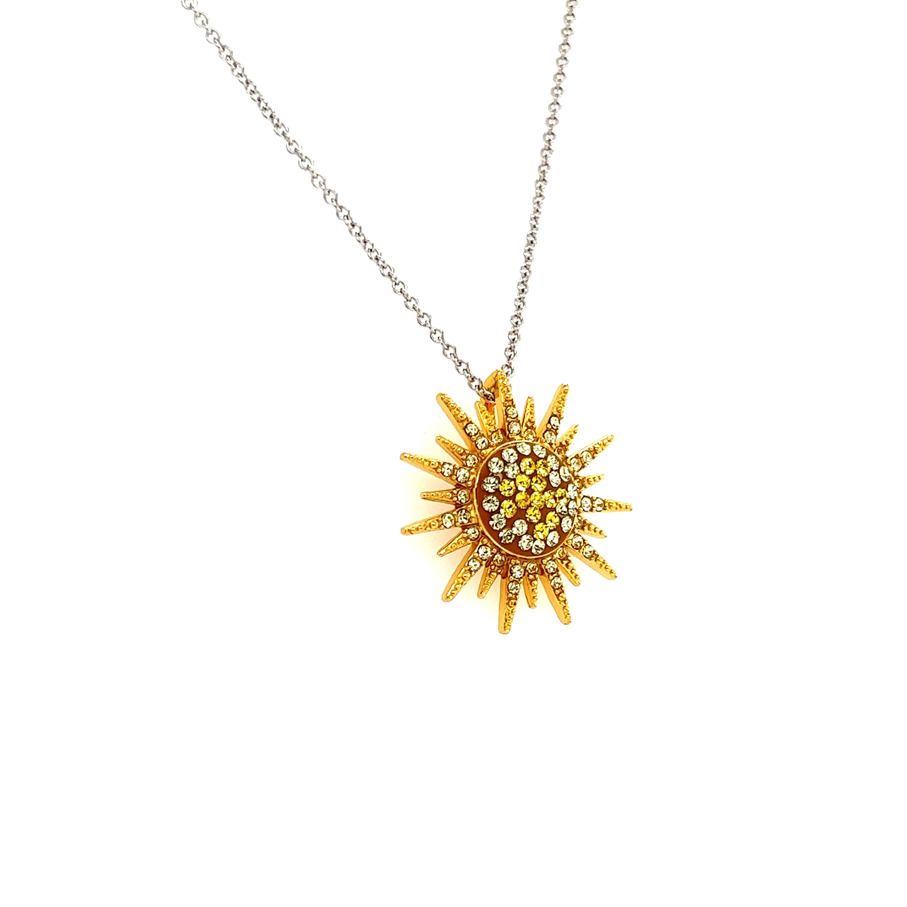 Sunburst Necklace with Yellow and White Crystals in Sterling Silver