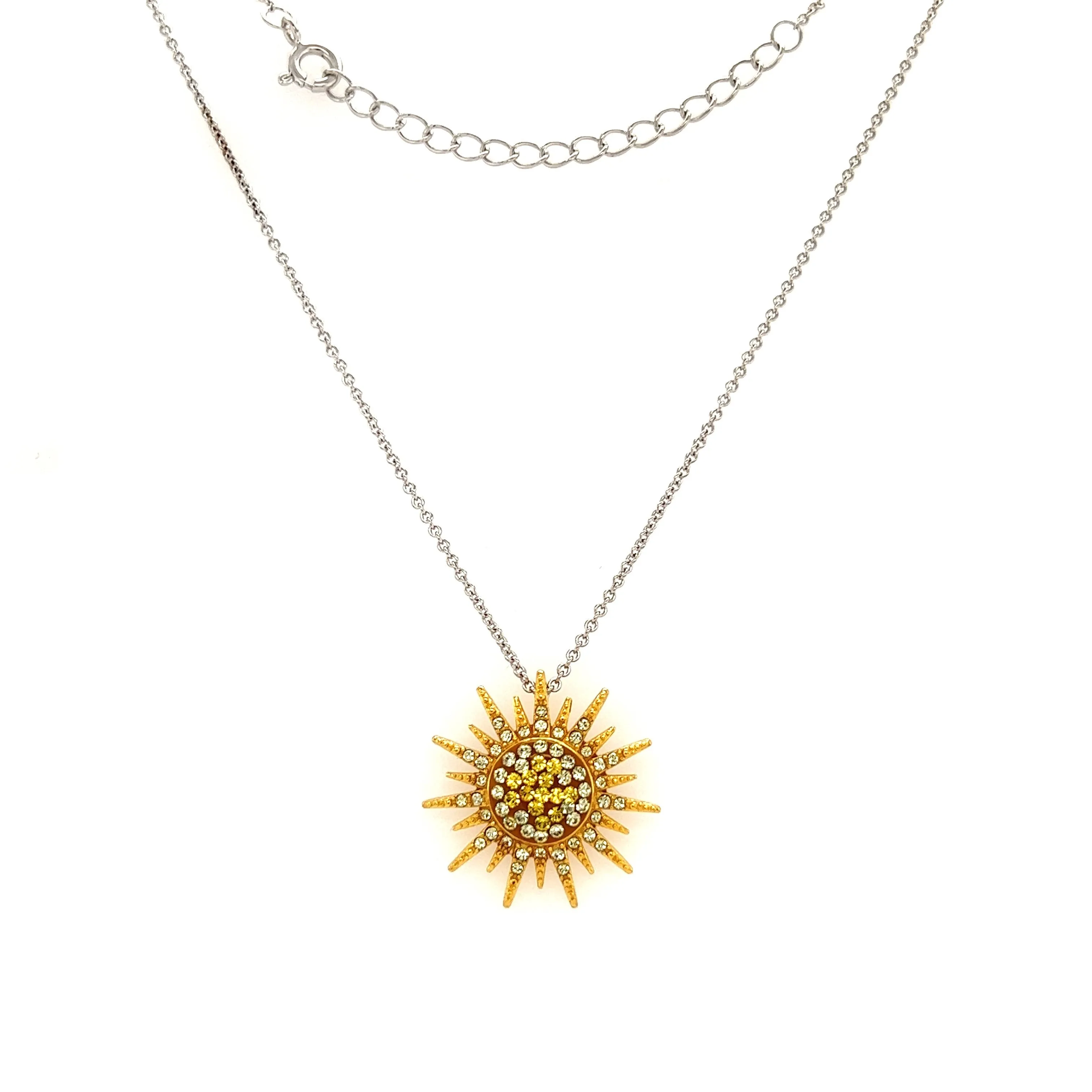 Sunburst Necklace with Yellow and White Crystals in Sterling Silver