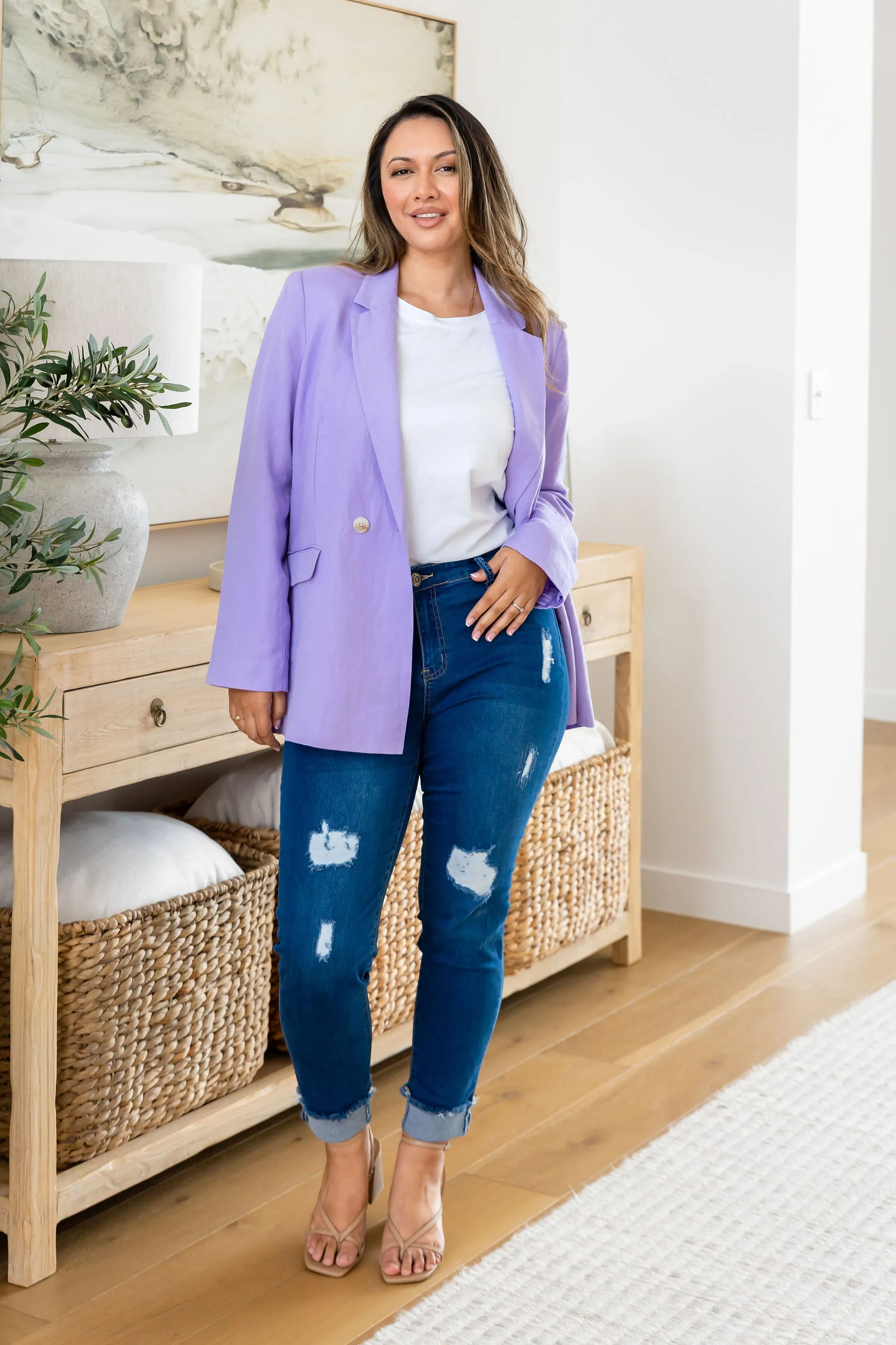 Tammy Linen Blend Blazer in Lavender