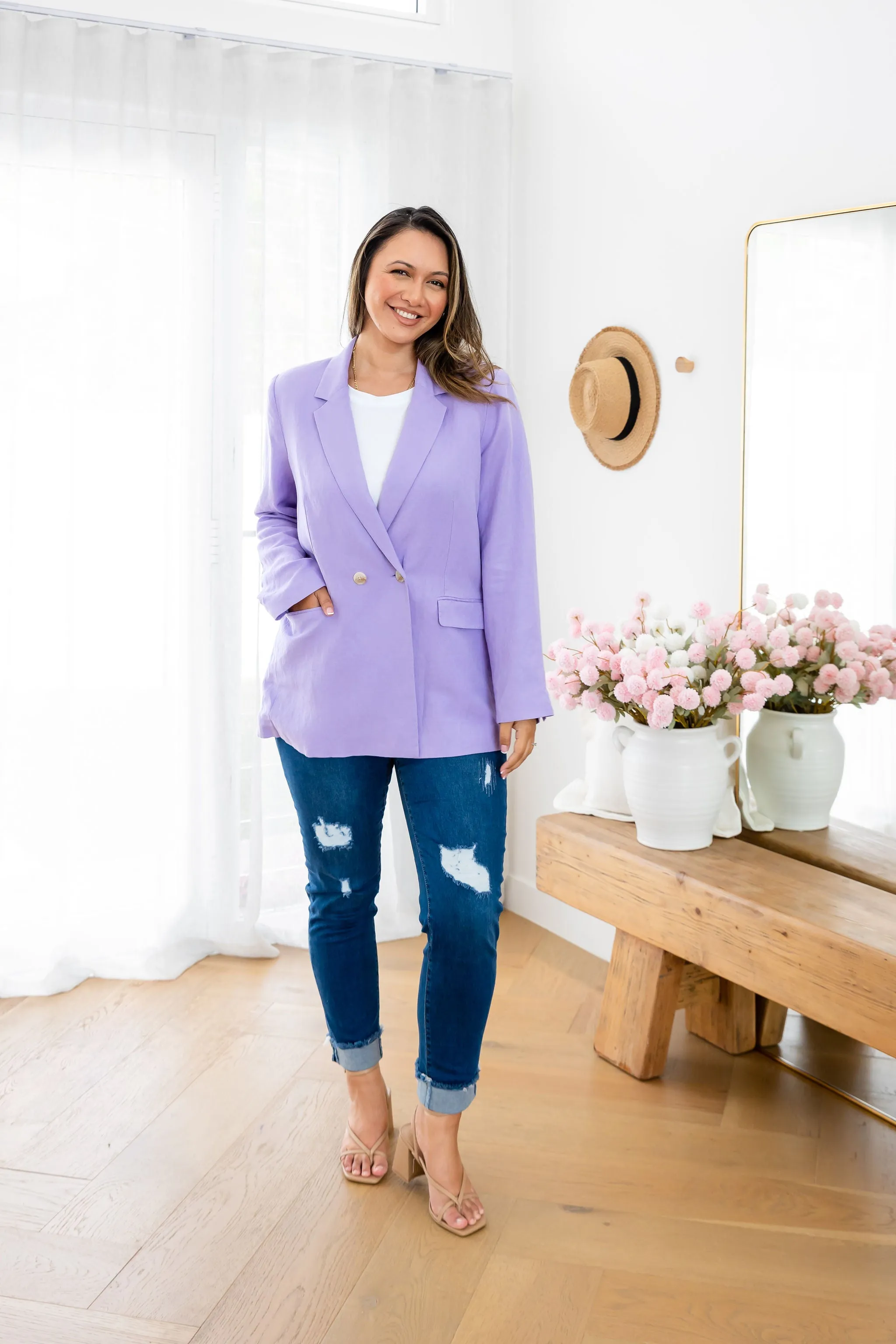 Tammy Linen Blend Blazer in Lavender