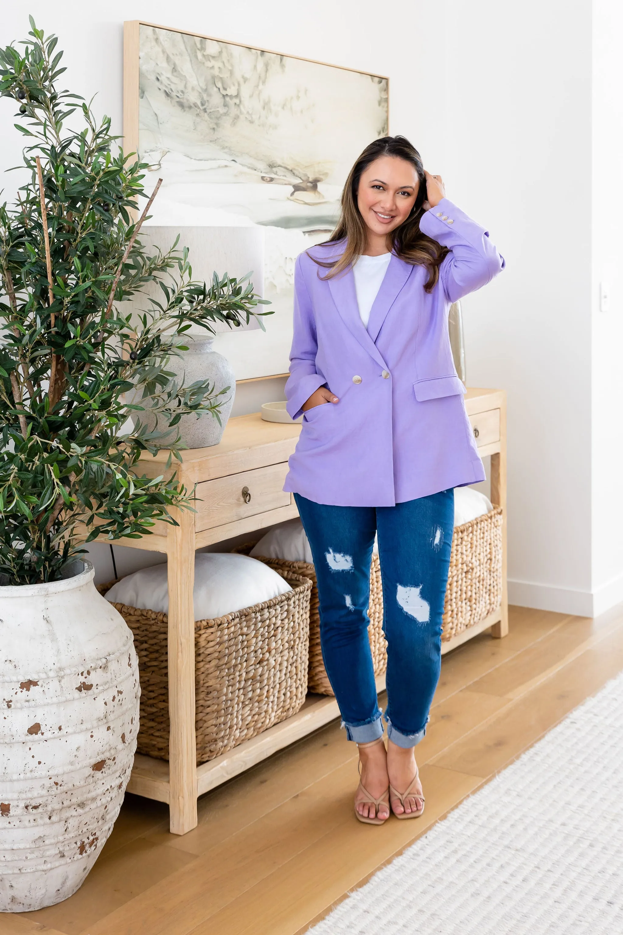 Tammy Linen Blend Blazer in Lavender