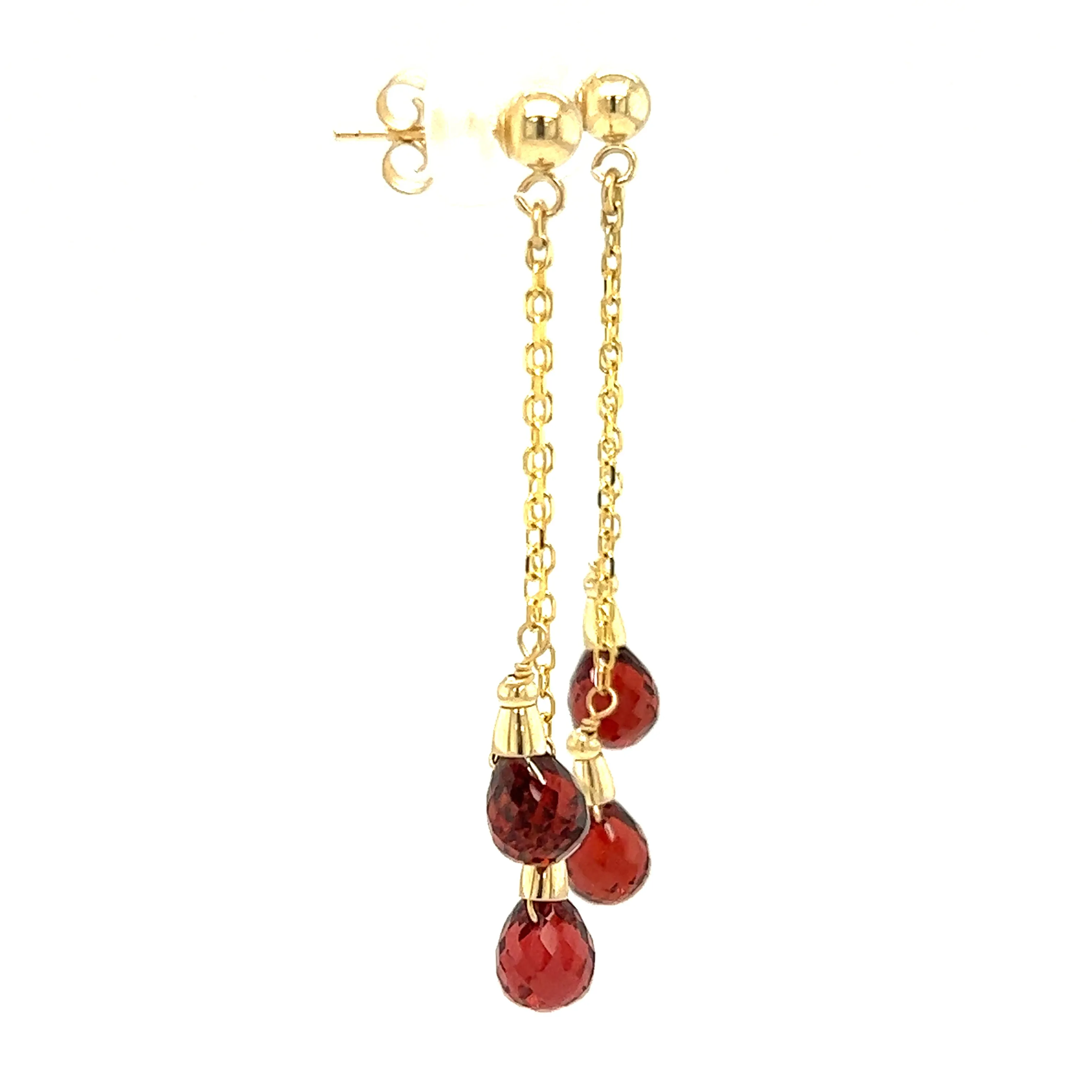 Teardrop Dangle Earrings with Four Garnets in 14K Yellow Gold